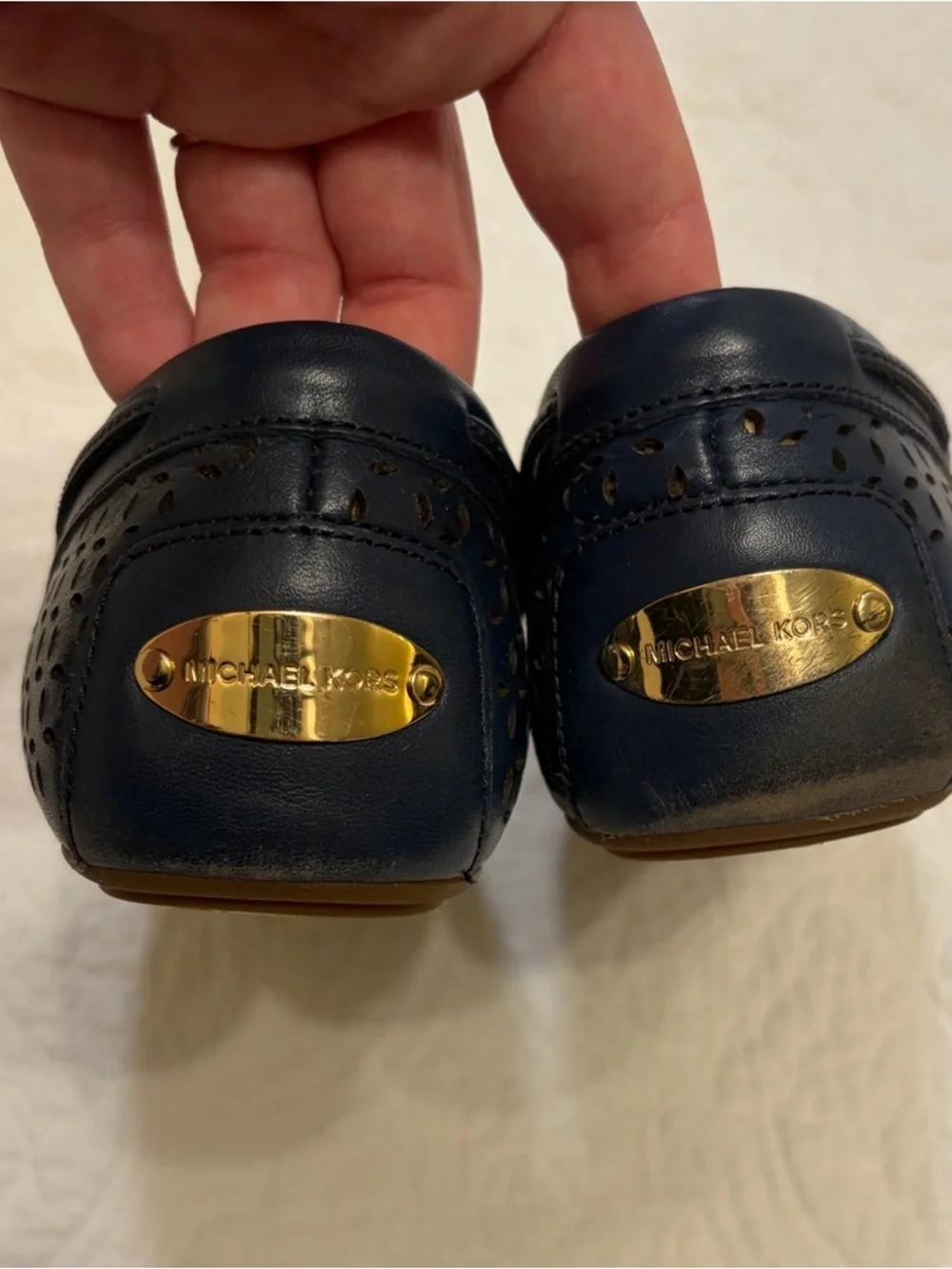 Michael Kore Navy Daisy Moccasin Flats w/Box